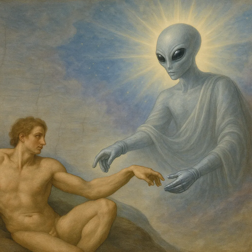 The Creation of Man as Michelangelo truly rendered it — the reaching hand answered from beyond.